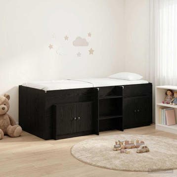 vidaXL Loft Bed Frame met Kast met opslag 3 st Zwart Bewerkt, Verzenden, Nieuw, Zwart, Hout