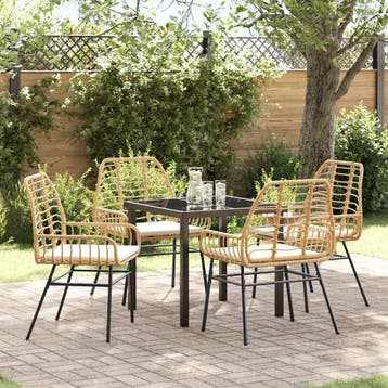 vidaXL Tuin eettafelset 5 pcs Bruin poly rattan, Verzenden, Nieuw, Rotan, 5 zitplaatsen