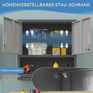 Grijze Metalen Wandkast met Slot, 1 Plank & 1 Open Lade - 75, Verzenden, Nieuw