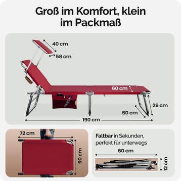Ligbed Ibiza Rood 190x59x29cm Alu Zonnescherm (Stoelen), Verzenden, Nieuw