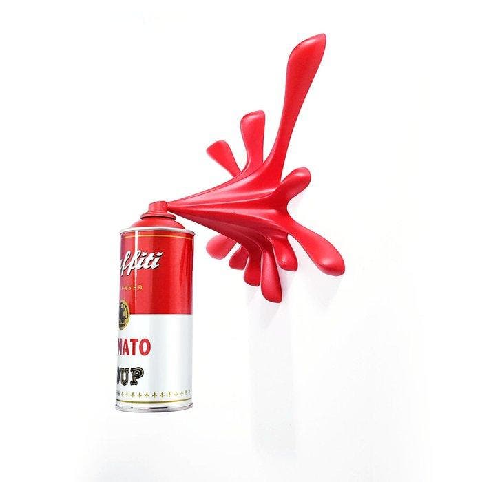 2FAST - Red Graffiti Tomato Soup Splash Can Sculpture, Antiek en Kunst, Kunst | Designobjecten