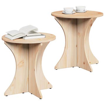 vidaXL Salontafel 2 pcs Naturel Massief grenenhout, Huis en Inrichting, Tafels | Salontafels, Minder dan 50 cm, Verzenden, Rond