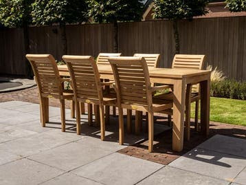 Teak tuinset met 6 stoelen | Direct leverbaar | Puurteak.nl, 6 zitplaatsen, Teakhout, Nieuw, Ophalen of Verzenden