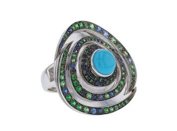 Boucheron - Ring - 18 karaat Witgoud Turquoise - Saffier -, Nieuw