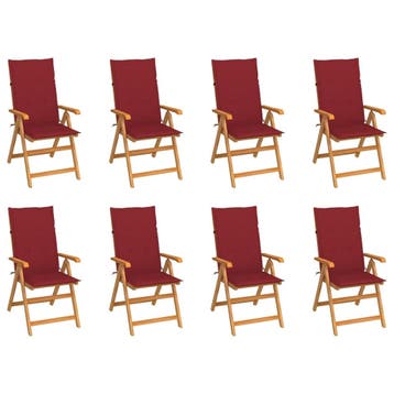 vidaXL Verstelbare klapstoelen met kussens, 8 stuks, massief, Verzenden, Nieuw, Hout