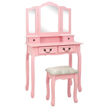 vidaXL Kaptafelset met kruk 80x69x141 cm paulowniahout roze, Verzenden, Nieuw