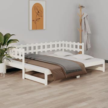 vidaXL Slaapbank uitschuifbaar massief grenenhout wit, 90 cm, Eenpersoons, Verzenden, Wit