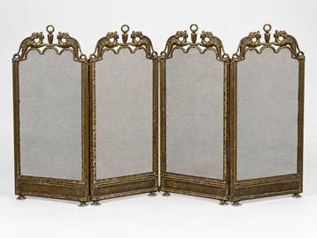 Sfeervol antiek haardscherm – vier panelen met, Antiek en Kunst