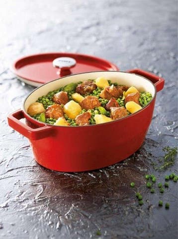 2dekans | Pyrex Slow Cook rood ovale gietijzeren braadpan, Ophalen of Verzenden, Zo goed als nieuw