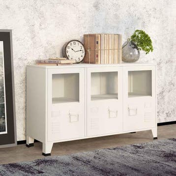 vidaXL Dressoir industrieel 105x35x62 cm metaal en glas wit, Huis en Inrichting, 100 tot 150 cm, Verzenden, Nieuw, Metaal