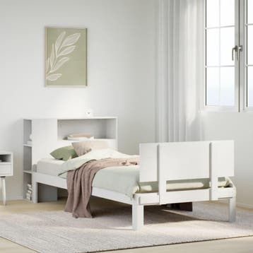 vidaXL Bed met boekenkast zonder matras grenenhout wit, Verzenden, Nieuw, Wit, Hout