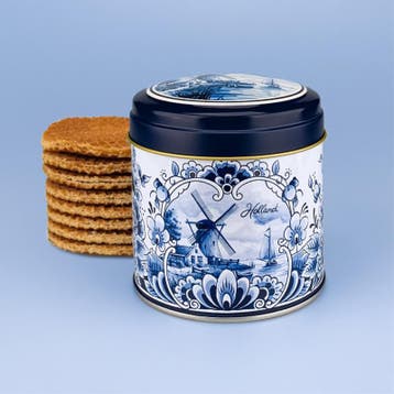 Blik met stroopwafels molen - delftsblauw, Ophalen of Verzenden, Nieuw