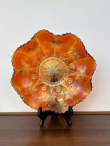 Bord - Glas - Bloemrijke gerimpelde fruitschaal, Antiek en Kunst