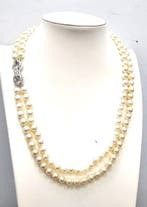 Halsketting goud Parel - diamanten 1 ct, Nieuw