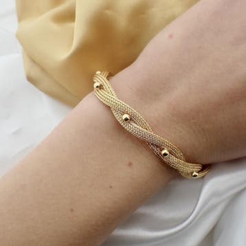 Vintage gouden gevlochten vossenstaart schakelarmband, Ophalen of Verzenden, Gebruikt, Goud, Goud