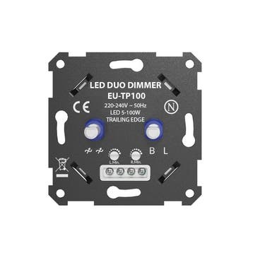Ratio LED DUO dimmer 2x 5-100W inbouw inclusief afdekraam, Nieuw, Stopcontact