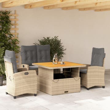 vidaXL 4-delige Tuinset met kussens poly rattan beige, Verzenden, Nieuw, Tuinset