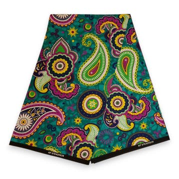 Afrikaanse print stof - Turquoise Paars Paisley - 100% katoe, Hobby en Vrije tijd, Stoffen en Lappen, Ophalen of Verzenden, Nieuw