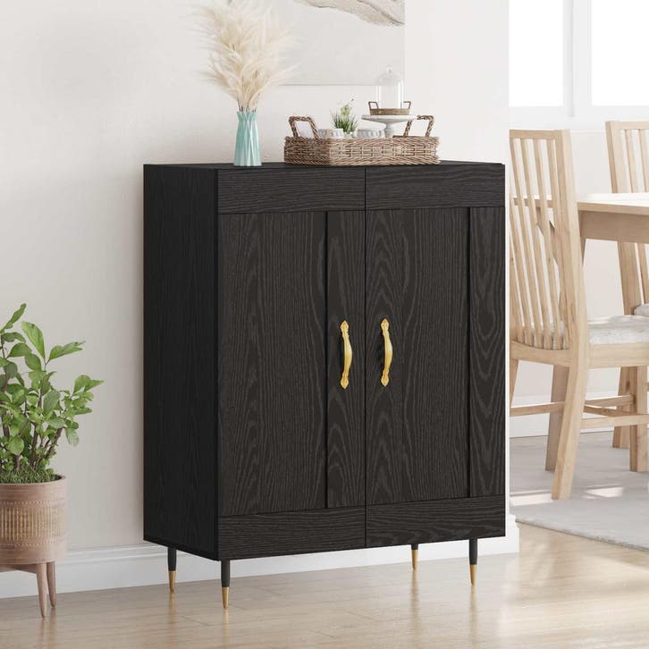 vidaXL Dressoir Zwart Eiken 69,5 x 34 x 90 cm Bewerkt hout, Huis en Inrichting, Kasten | Dressoirs, Nieuw, Minder dan 50 cm, Overige houtsoorten