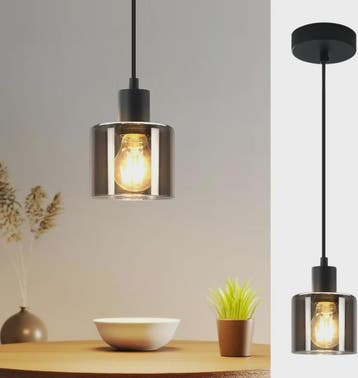 Vintage Glazen Hanglamp Zwart - Retro Industriële Stijl E27, Verzenden, Nieuw