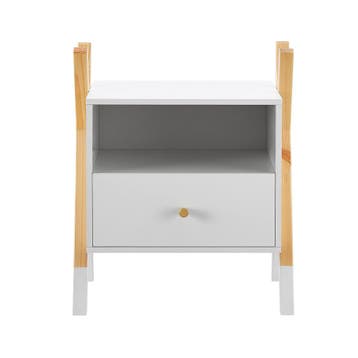 Nachtkastje Jamie - wit/houtkleur - 1 lade, Huis en Inrichting, Slaapkamer | Nachtkastjes, Verzenden, Nieuw