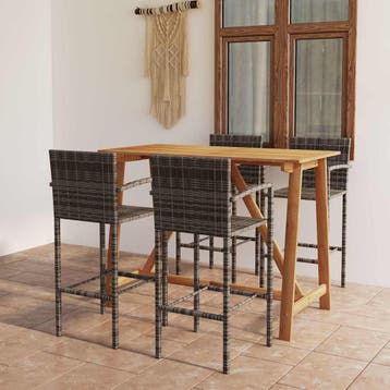 vidaXL 5-delige Tuinbarset grijs, Verzenden, Nieuw, Hardhout, 4 zitplaatsen