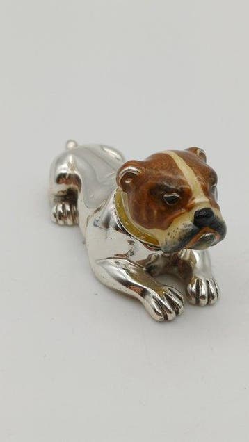sculptuur, Bulldog Inglese - 46 mm - .925 zilver - 1980, Antiek en Kunst