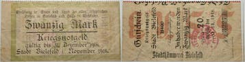 20 Mark 1918-11-01 Bielefeld Stadt en Stadtsparkasse 1917..., Postzegels en Munten, Bankbiljetten | Europa | Niet-Eurobiljetten