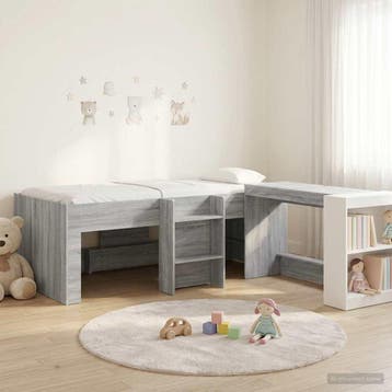 vidaXL Hoge Bed Frame met Bureau voor Kinderen 2 st Grijs, Verzenden, Nieuw, Grijs, Hout