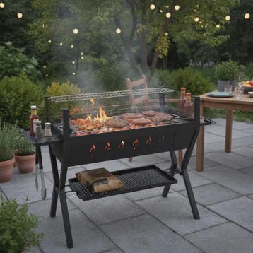Stevige Zwarte Houtskool BBQ Grill met Windscherm en Kruiden, Verzenden, Nieuw