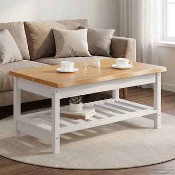 vidaXL Salontafel EKAI Wit 100 x 60 x 45,5 cm Massief, Huis en Inrichting, Verzenden, Nieuw, Grenenhout, 100 tot 150 cm