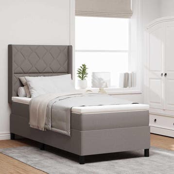 vidaXL LED Box Spring Bed met hoofdeinde Taupe 90 x 200 cm, Verzenden, Nieuw, Stof