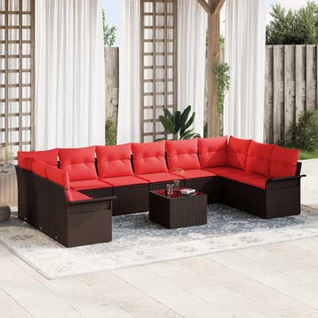 vidaXL Tuin Sofa Set 11 st Bruin poly rattan, Verzenden, Nieuw, Rotan, Meer dan 8 zitplaatsen