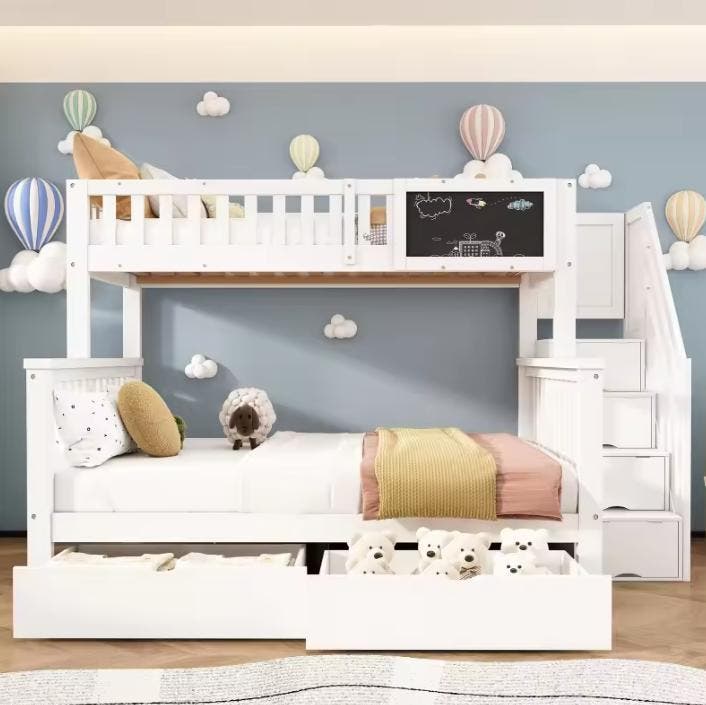 Kinderstapelbed met Tafel en Lades 90x200 + 140x200, Huis en Inrichting, Slaapkamer | Stapelbedden en Hoogslapers, Nieuw, Verzenden