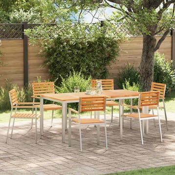vidaXL Tuin eettafelset 7 st Massief Teakhout en RVS, Verzenden, Nieuw, 7 zitplaatsen