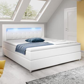 Boxspringbed Montana - 120 x 200 cm - Wit - LED Verlichting, Verzenden, Nieuw