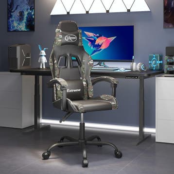 vidaXL Gamestoel draaibaar kunstleer zwart en camouflage, Verzenden, Nieuw, Groen