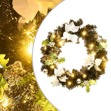 vidaXL Kerstkrans met LED-lampjes 60 cm PVC zwart, Diversen, Kerst, Verzenden, Nieuw