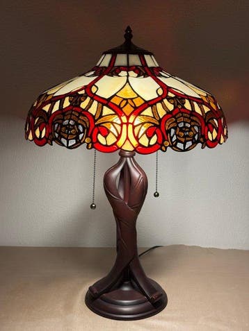 XXL Tiffany stijl tafellamp RUBY & GOLD GLOW lamp met 2, Antiek en Kunst, Kunst | Designobjecten