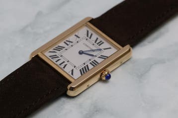 Cartier Tank Solo Large 2742 Goud 2007, Overige merken, Leer, Polshorloge, Ophalen of Verzenden