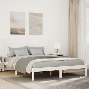 vidaXL Bedframe extra lang zonder matras massief hout wit, Verzenden, Wit, Hout, Nieuw
