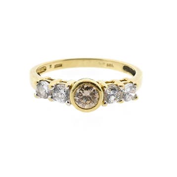 Gouden rijring met zirconia, Gebruikt, 19 tot 20, Ophalen of Verzenden, Met edelsteen