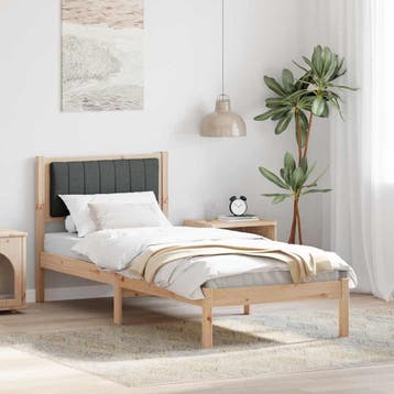 vidaXL Bedframe met Gevoerd Hoofdgedeelte Donkergrijs 80 x, Huis en Inrichting, Slaapkamer | Bedden, Verzenden, Nieuw, Bruin, Hout