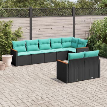 vidaXL 8-delige tuinbankset met kussens, zwart polyrotan, Verzenden, Nieuw
