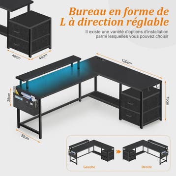L-vormig Bureau met LED Verlichting, 2 Stopcontacten, USB/Ty, Verzenden, Nieuw