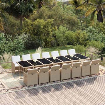 vidaXL 15-delige Tuinset met kussens poly rattan beige, Verzenden, Nieuw, 4 zitplaatsen, Tuinset