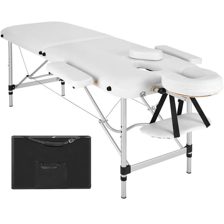 Massagetafel 2 zones met matras en aluminium frame - wit, Sport en Fitness, Massageproducten, Verzenden