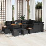 vidaXL Tuinbankenset 13 pcs Zwart Poly Riet en Poedercoated, Verzenden, Nieuw, Rotan, 3 zitplaatsen