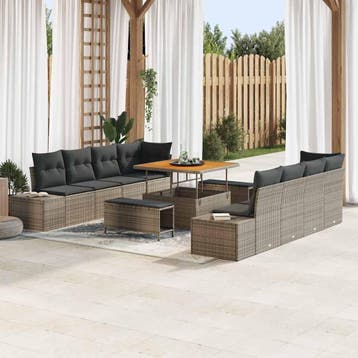 vidaXL Tuinbankenset Grijs Poly riet, Verzenden, Nieuw, Rotan
