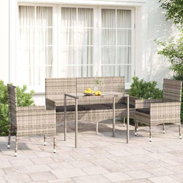 vidaXL 4-delige Loungeset met kussens poly rattan grijs, Verzenden, Nieuw, 4 zitplaatsen, Loungeset